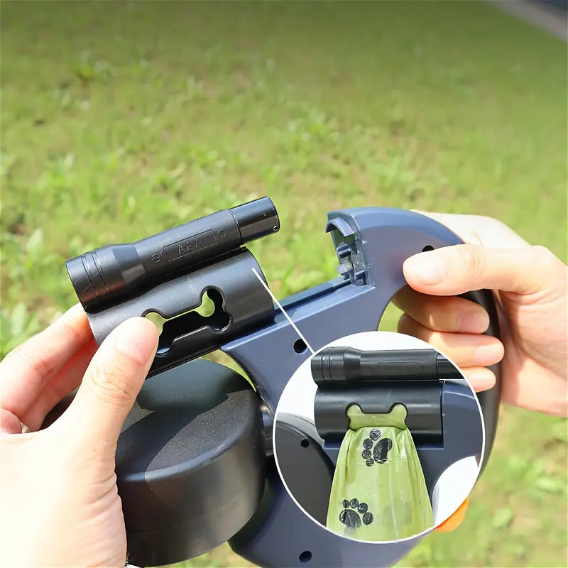Dual Retractable Dog Leash with LED and Waste Bag