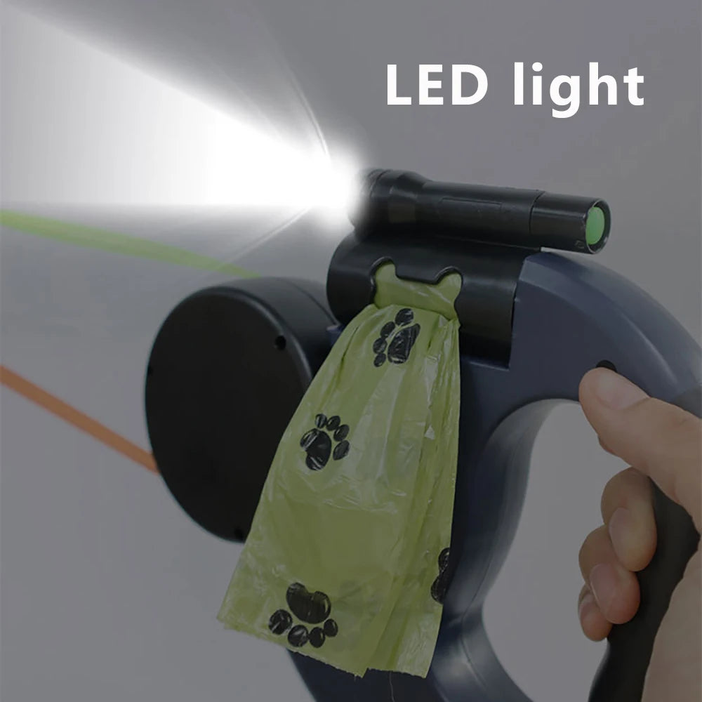 Dual Retractable Dog Leash with LED and Waste Bag