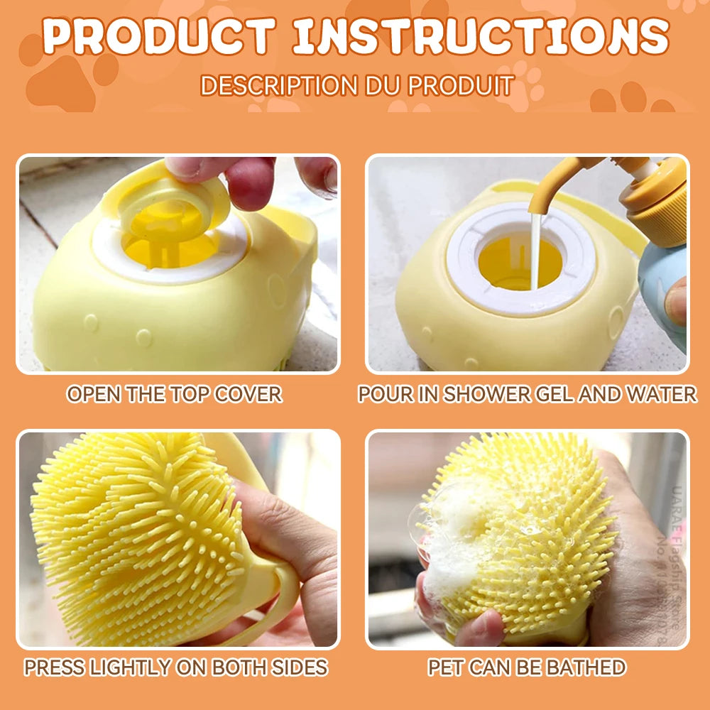 Dog Bathing & Massage Brush – Shampoo Dispenser