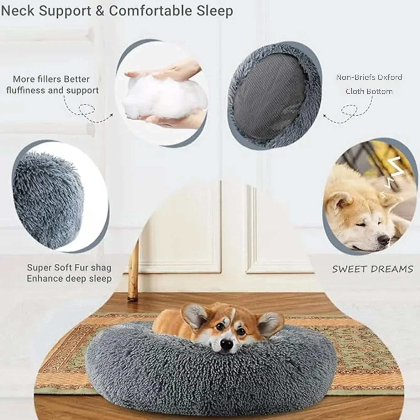 Round Plush Pet Bed – Super Soft & Warm