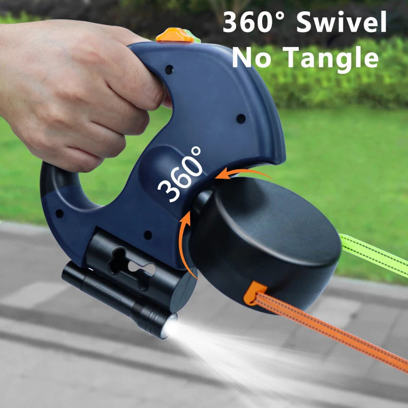 Dual Retractable Dog Leash with LED and Waste Bag