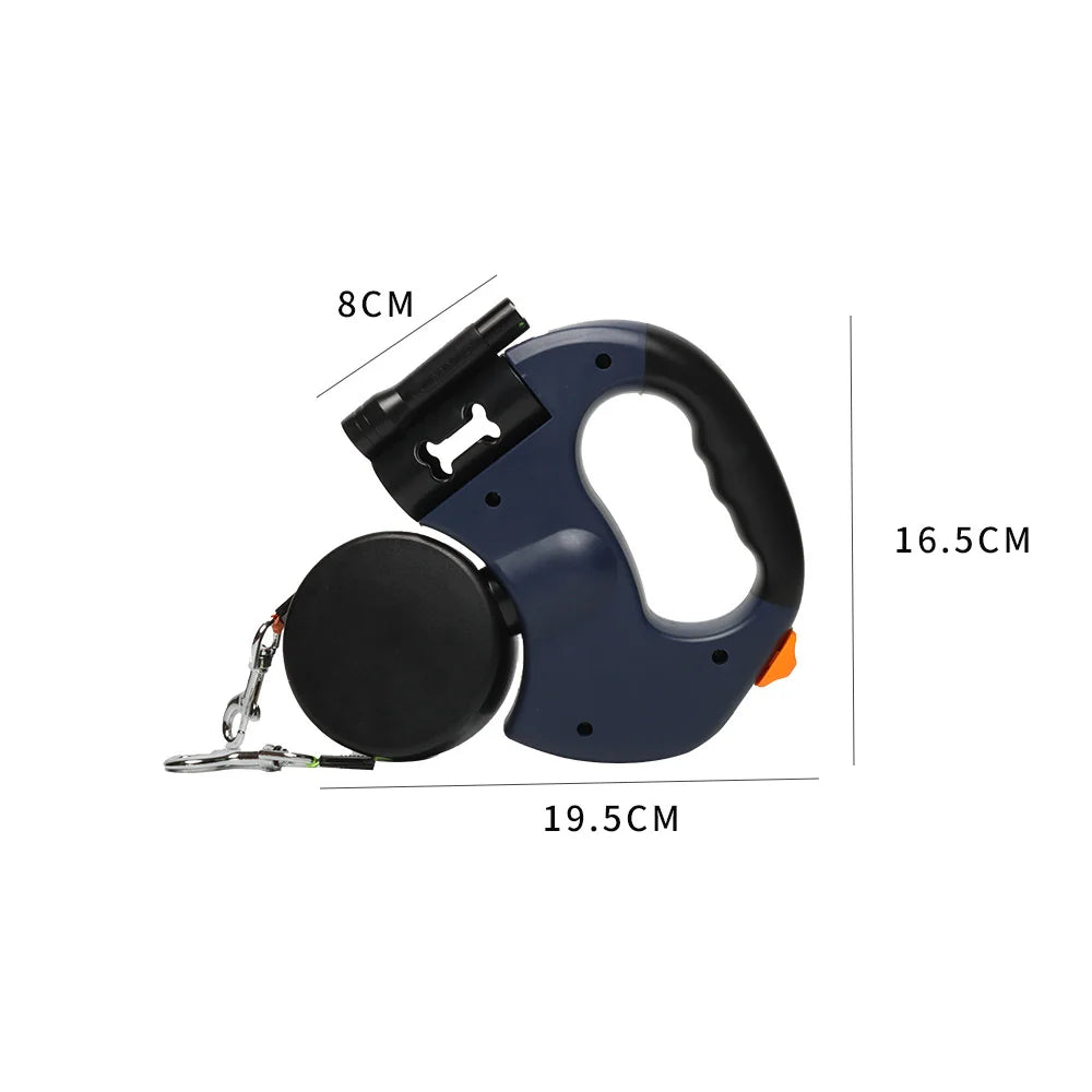 Dual Retractable Dog Leash with LED and Waste Bag