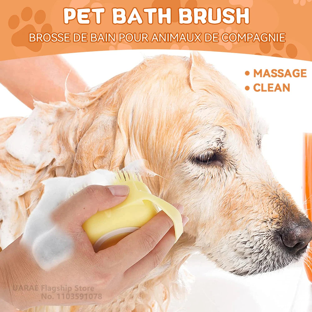 Dog Bathing & Massage Brush – Shampoo Dispenser