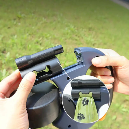 Dual Retractable Dog Leash with LED and Waste Bag