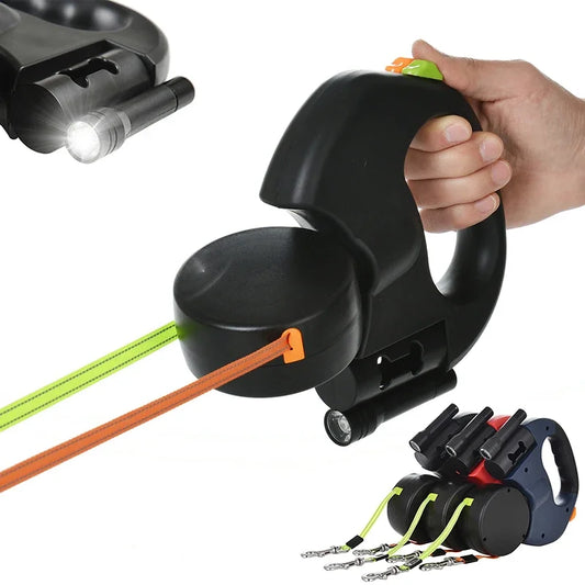 Dual Retractable Dog Leash with LED and Waste Bag