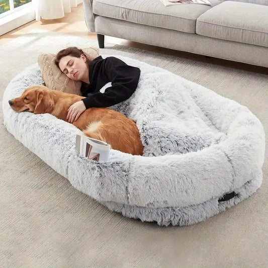 Human Dog Bed – Super Large Round Plush Bed for Pets